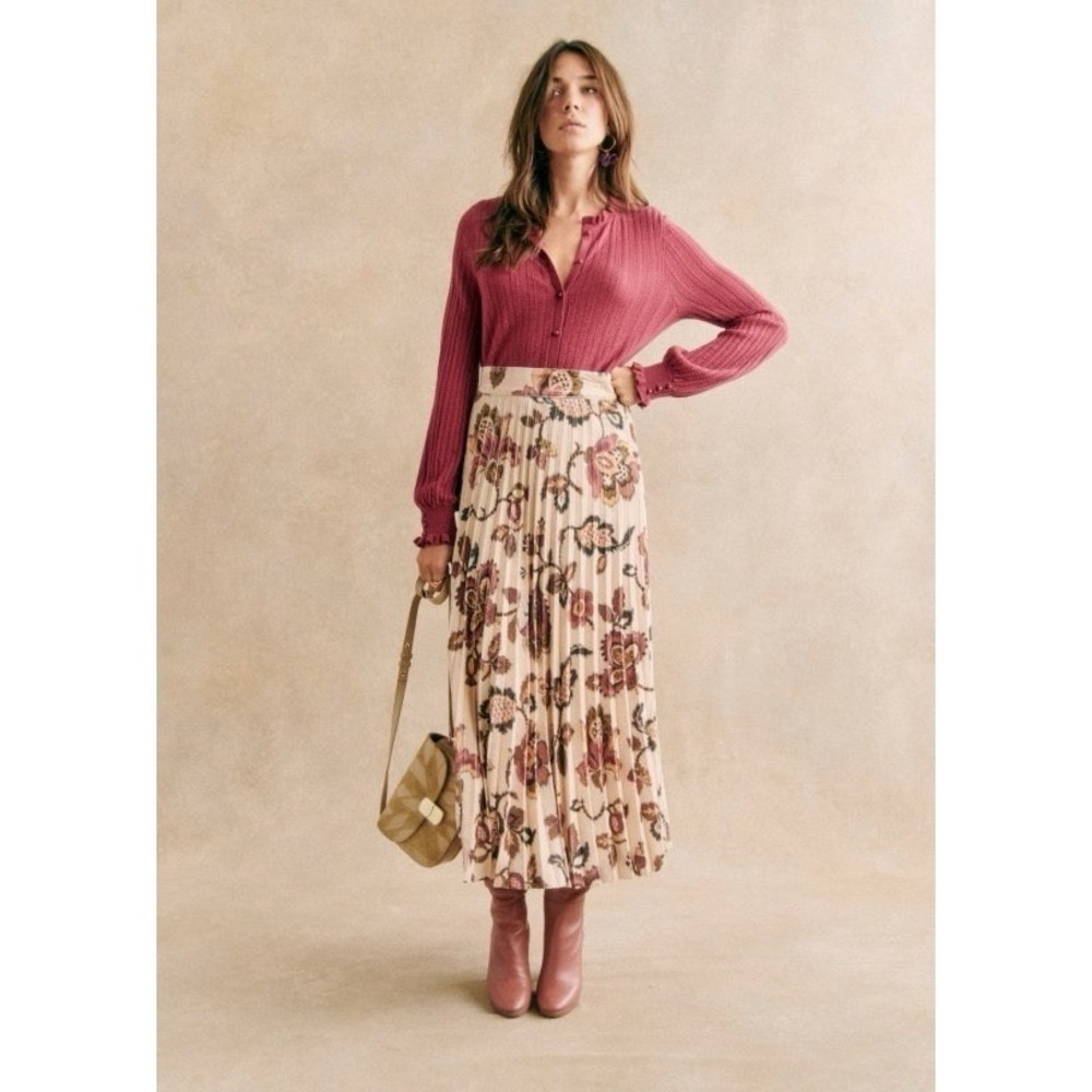 Sezane Dune Skirt‎ Merveille Print Sz EU36 Pleated Velvet Floral
